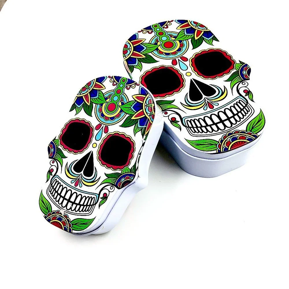 Day of the Dead Dia de los Muertos Sugar Skull Set of Storage Tins Large/Small - Picture 1 of 3